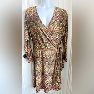 NWT NY Collection Woman Faux Wrap Long Sleeve Dress, Size 3X